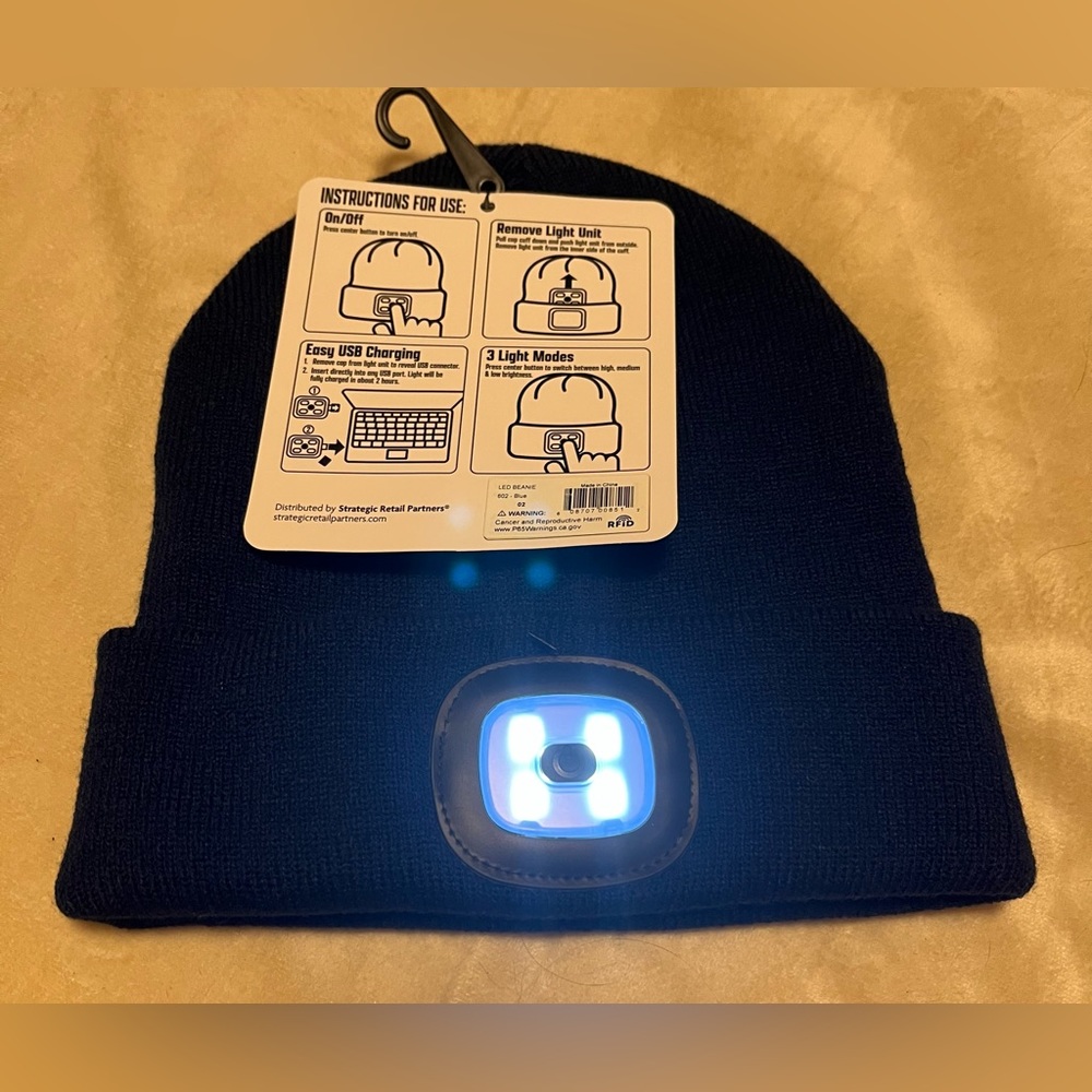Rechargeable LED Beanie Unisex Removable Light USB Charging 3 Light hat